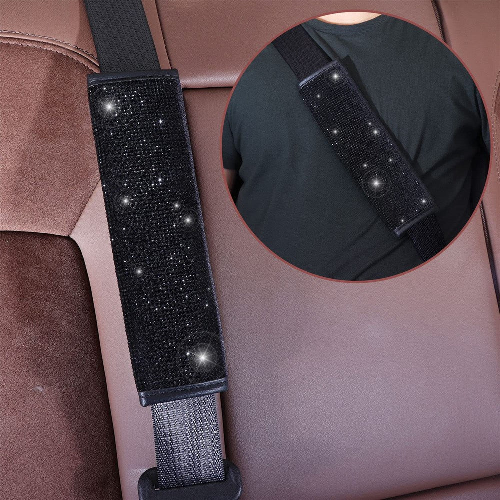 7Pcs / Set Shiny Rhinestones Car Steering Wheel Safety Belt Shifter Cover Cup Mat Start Button Ring Kit