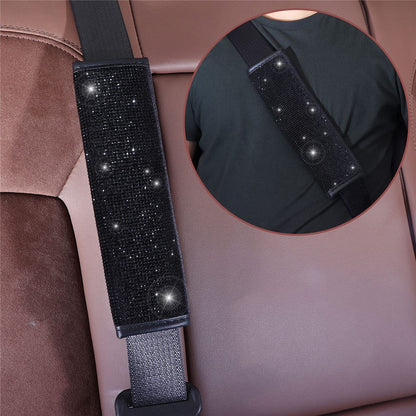 7Pcs / Set Shiny Rhinestones Car Steering Wheel Safety Belt Shifter Cover Cup Mat Start Button Ring Kit