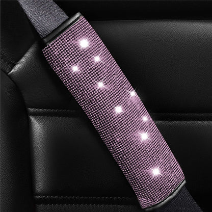 7Pcs / Set Shiny Rhinestones Car Steering Wheel Safety Belt Shifter Cover Cup Mat Start Button Ring Kit