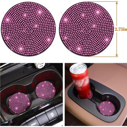 7Pcs / Set Shiny Rhinestones Car Steering Wheel Safety Belt Shifter Cover Cup Mat Start Button Ring Kit