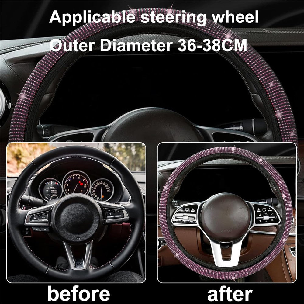 7Pcs / Set Shiny Rhinestones Car Steering Wheel Safety Belt Shifter Cover Cup Mat Start Button Ring Kit