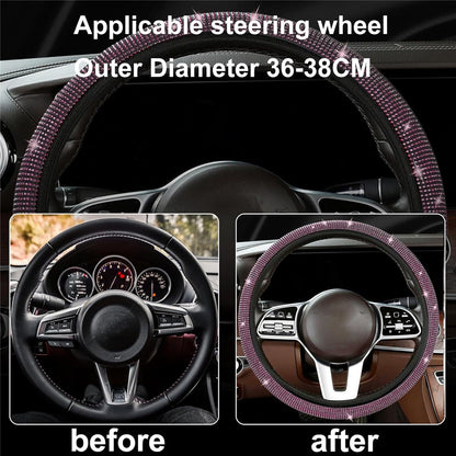 7Pcs / Set Shiny Rhinestones Car Steering Wheel Safety Belt Shifter Cover Cup Mat Start Button Ring Kit