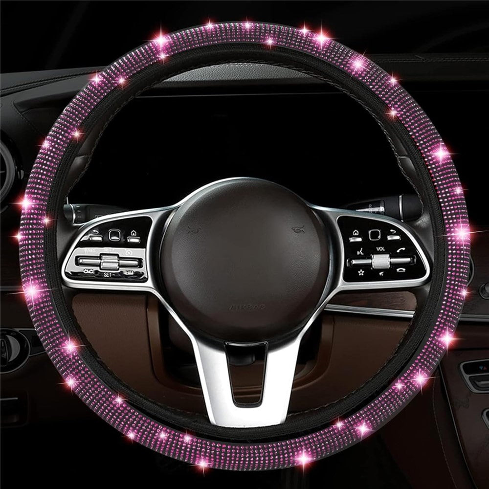 7Pcs / Set Shiny Rhinestones Car Steering Wheel Safety Belt Shifter Cover Cup Mat Start Button Ring Kit