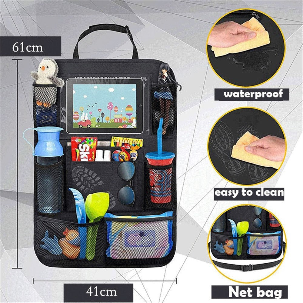 Multifunction Car Back Seat Organizer Bag Automotive Seat Back Organizer with Touch Screen Tablet Holder
