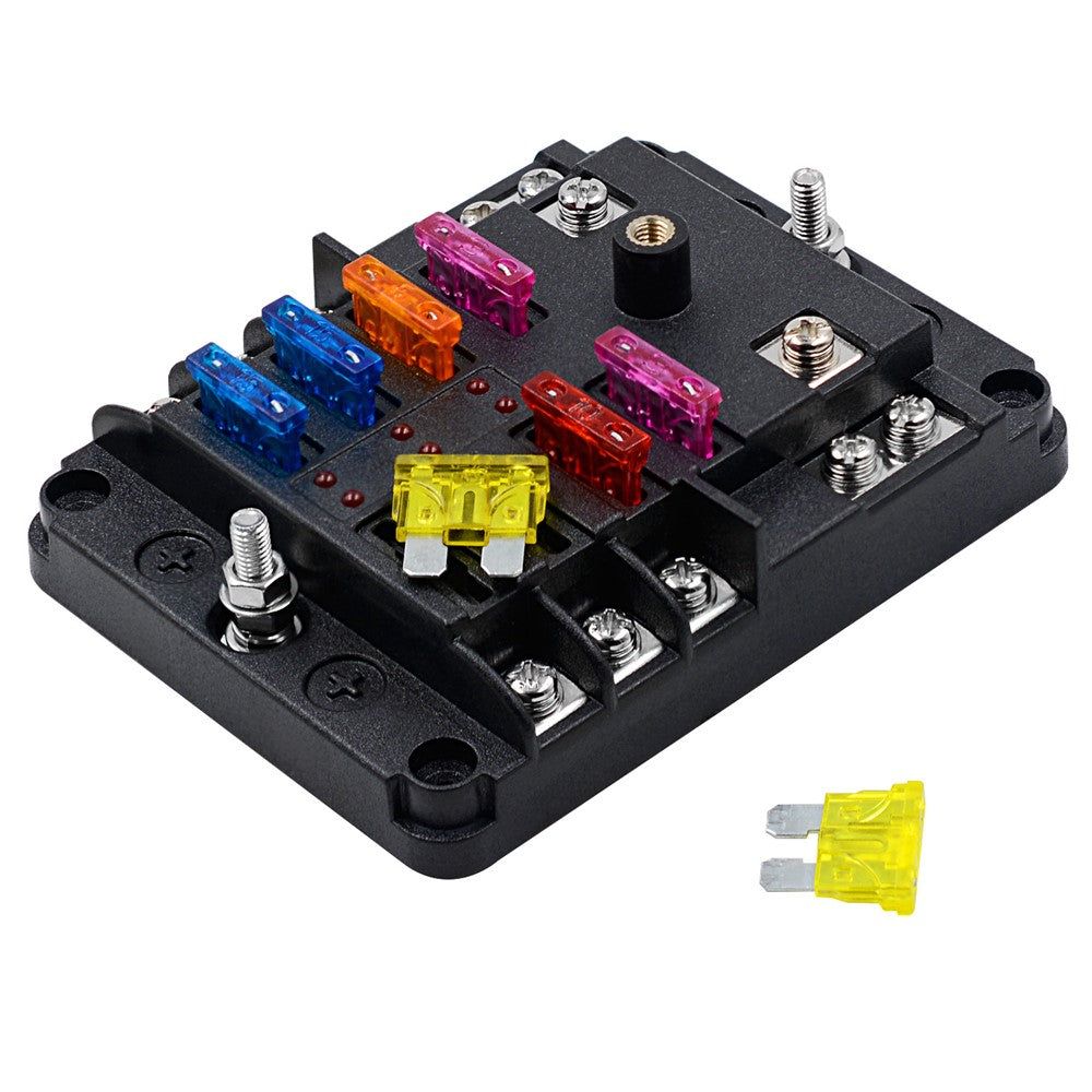 WUPP CS-3394A1 6 Way Blade Fuse Block with Negative Bus LED Indicator for Car Boat Van SUV
