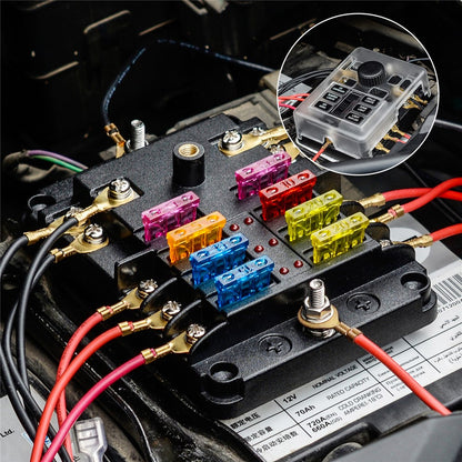 WUPP CS-3394A1 6 Way Blade Fuse Block with Negative Bus LED Indicator for Car Boat Van SUV