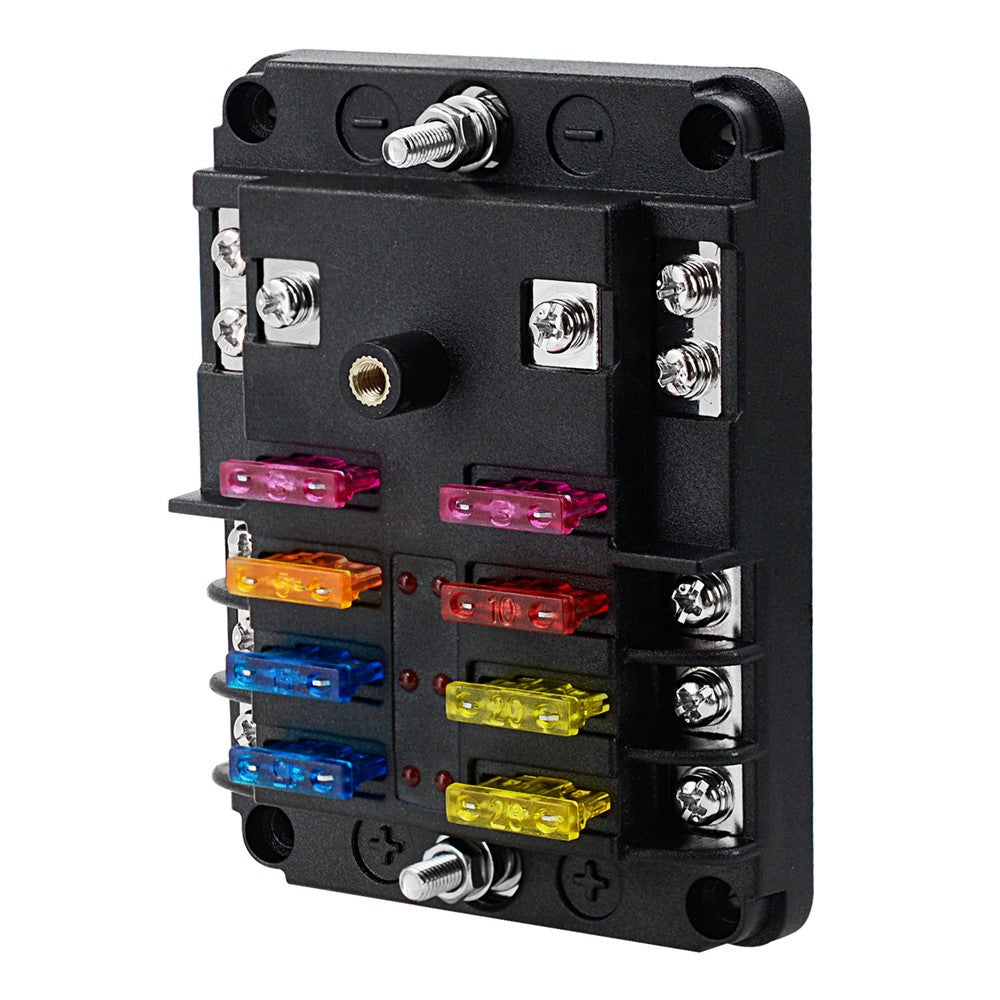 WUPP CS-3394A1 6 Way Blade Fuse Block with Negative Bus LED Indicator for Car Boat Van SUV