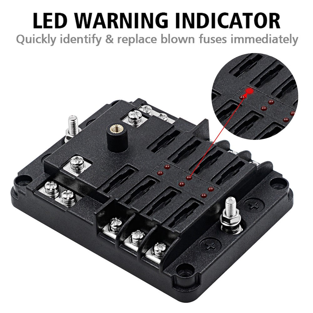 WUPP CS-3394A1 6 Way Blade Fuse Block with Negative Bus LED Indicator for Car Boat Van SUV