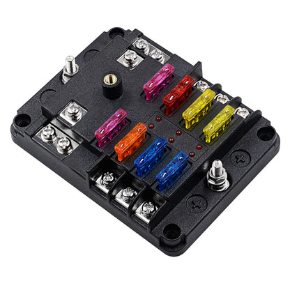WUPP CS-3394A1 6 Way Blade Fuse Block with Negative Bus LED Indicator for Car Boat Van SUV