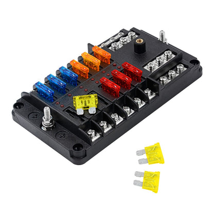 WUPP CS-339C1 12 Way Blade Fuse Block with Negative Bus LED Indicator for Car Boat Van SUV