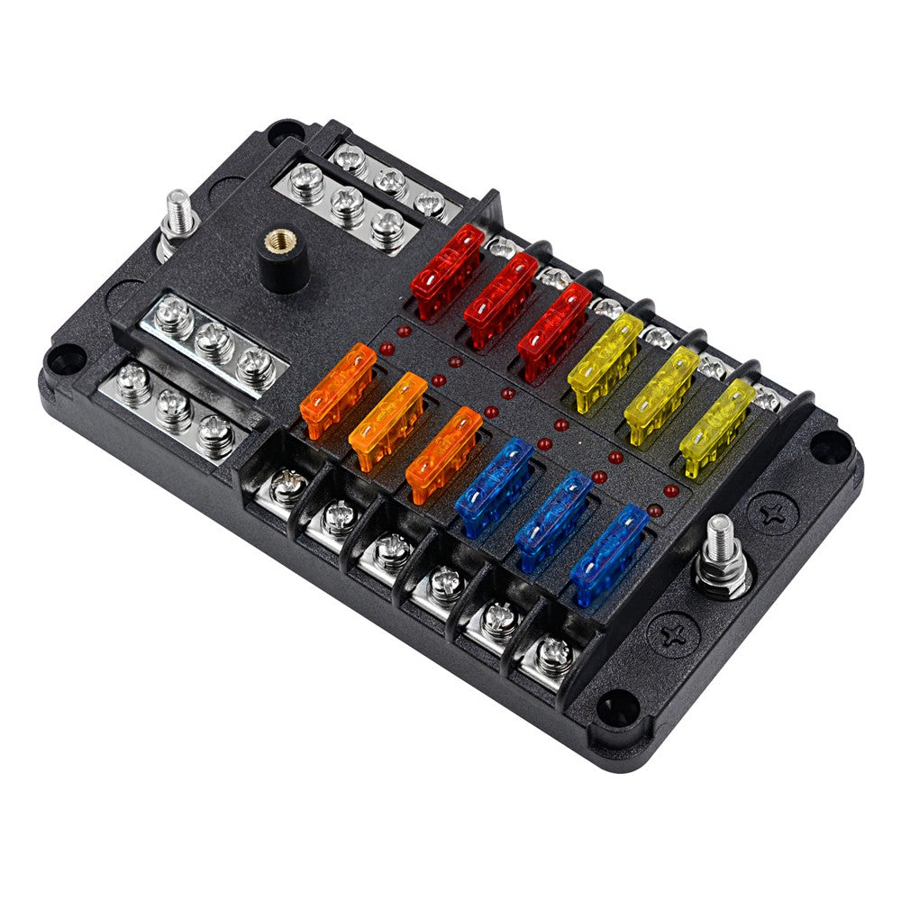 WUPP CS-339C1 12 Way Blade Fuse Block with Negative Bus LED Indicator for Car Boat Van SUV