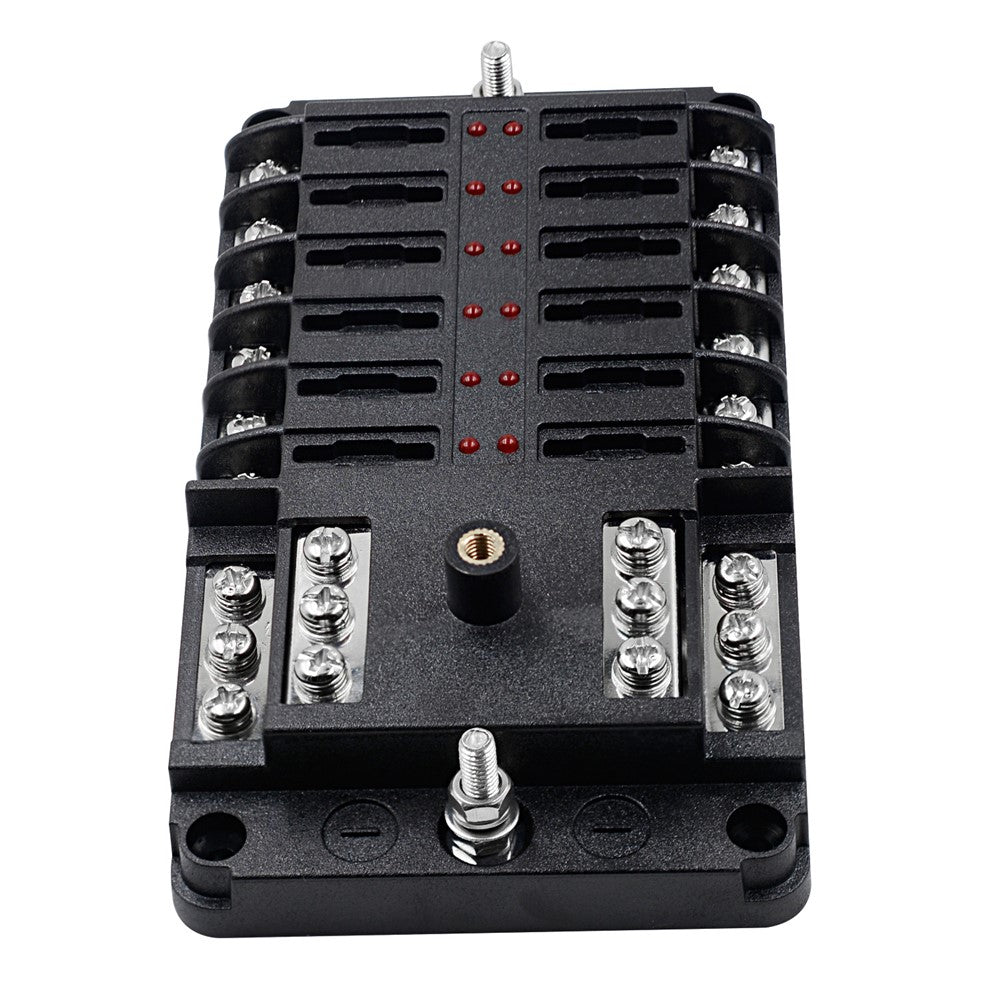 WUPP CS-339C1 12 Way Blade Fuse Block with Negative Bus LED Indicator for Car Boat Van SUV