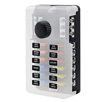 WUPP CS-339C1 12 Way Blade Fuse Block with Negative Bus LED Indicator for Car Boat Van SUV