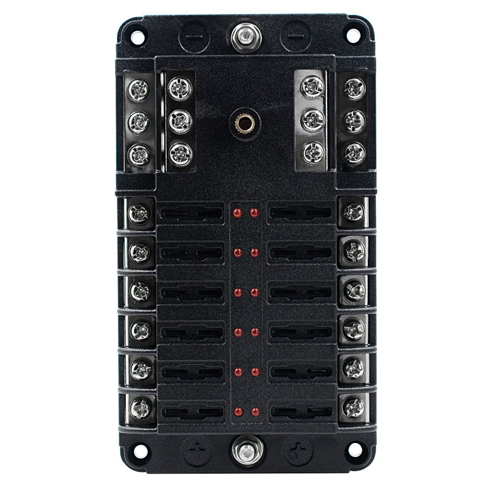 WUPP CS-339C1 12 Way Blade Fuse Block with Negative Bus LED Indicator for Car Boat Van SUV