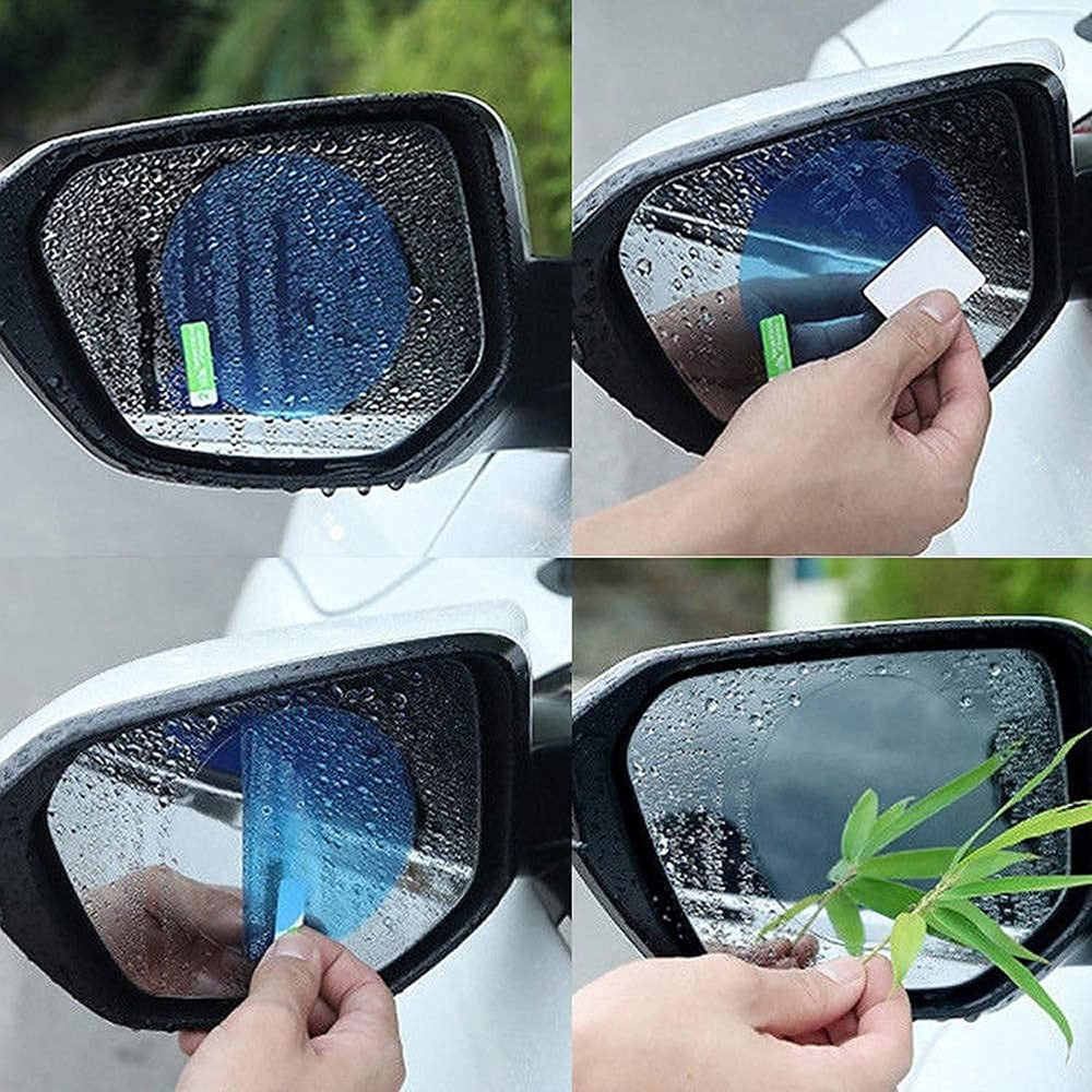 2Pcs Round 100x100mm Car Rear View Mirror Film PET Anti-Fog Rainproof Mirror Film with Tools