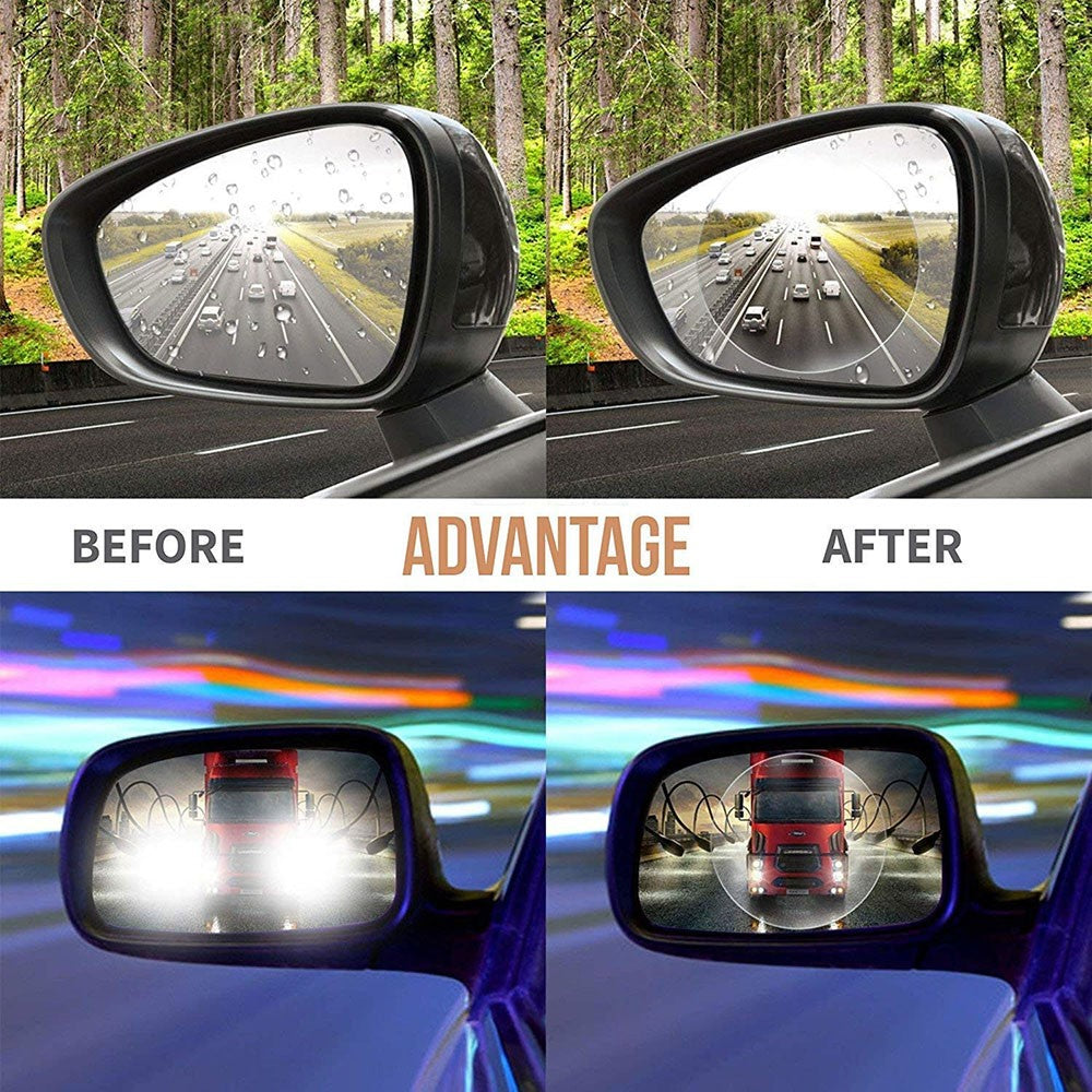 2Pcs Round 100x100mm Car Rear View Mirror Film PET Anti-Fog Rainproof Mirror Film with Tools