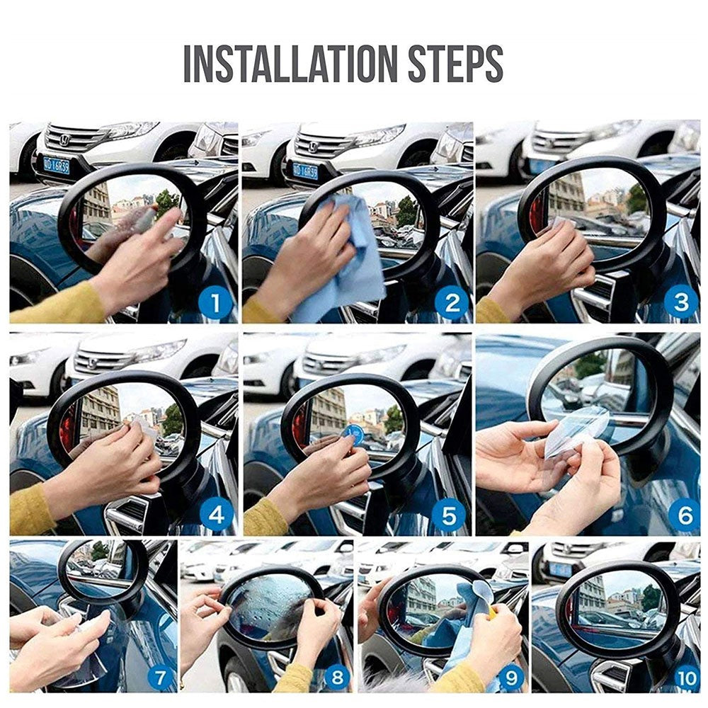 2Pcs Round 100x100mm Car Rear View Mirror Film PET Anti-Fog Rainproof Mirror Film with Tools