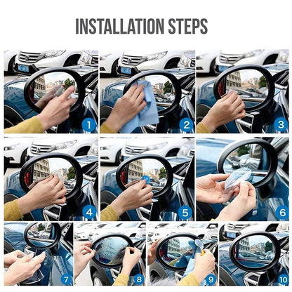 2Pcs Round 100x100mm Car Rear View Mirror Film PET Anti-Fog Rainproof Mirror Film with Tools