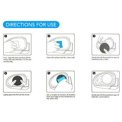 2Pcs Square 175x200mm Car Rear View Mirror Film PET Anti-Fog Rainproof Mirror Film with Tools