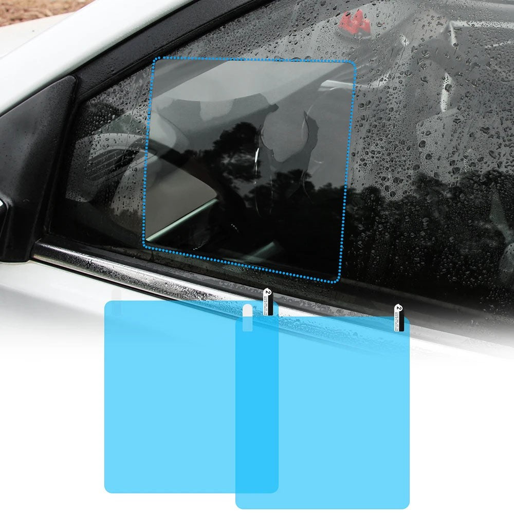 2Pcs Square 175x200mm Car Rear View Mirror Film PET Anti-Fog Rainproof Mirror Film with Tools