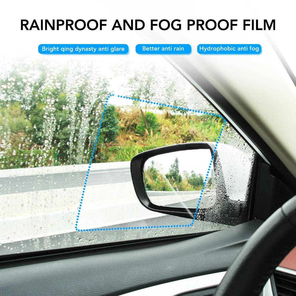 2Pcs Square 175x200mm Car Rear View Mirror Film PET Anti-Fog Rainproof Mirror Film with Tools