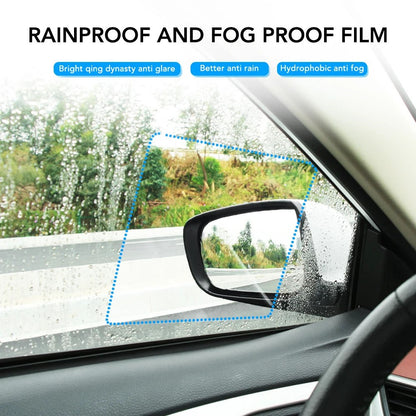 2Pcs Square 175x200mm Car Rear View Mirror Film PET Anti-Fog Rainproof Mirror Film with Tools
