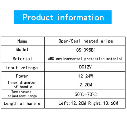 WUPP CS-095B1 1Pair Motorcycle Heating Handlebar for Winter Electric Heated Grips 12V Warmer Heating Grips