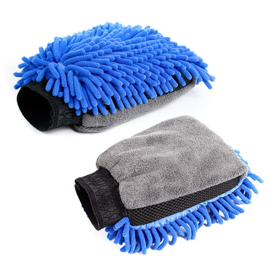 2PCS Chenille Car Wiping Gloves Double-Sided Coral Fleece Housework Dust Wool Bear Paw Car Cleaning Tool