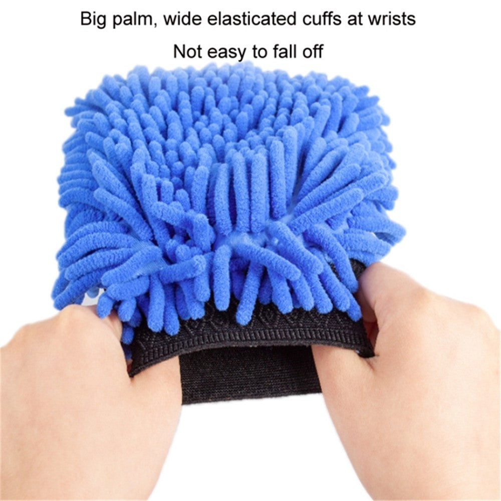 2PCS Chenille Car Wiping Gloves Double-Sided Coral Fleece Housework Dust Wool Bear Paw Car Cleaning Tool