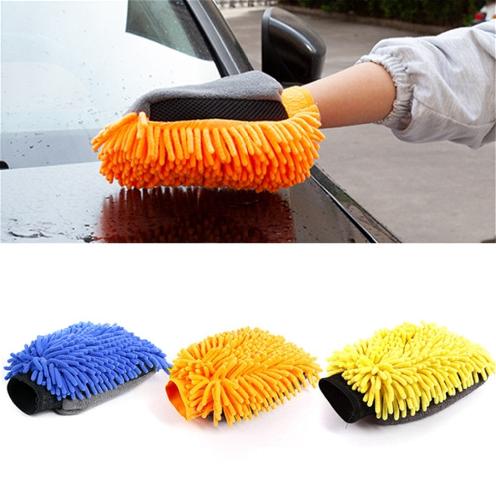 2PCS Chenille Car Wiping Gloves Double-Sided Coral Fleece Housework Dust Wool Bear Paw Car Cleaning Tool