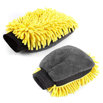 2PCS Chenille Car Wiping Gloves Double-Sided Coral Fleece Housework Dust Wool Bear Paw Car Cleaning Tool