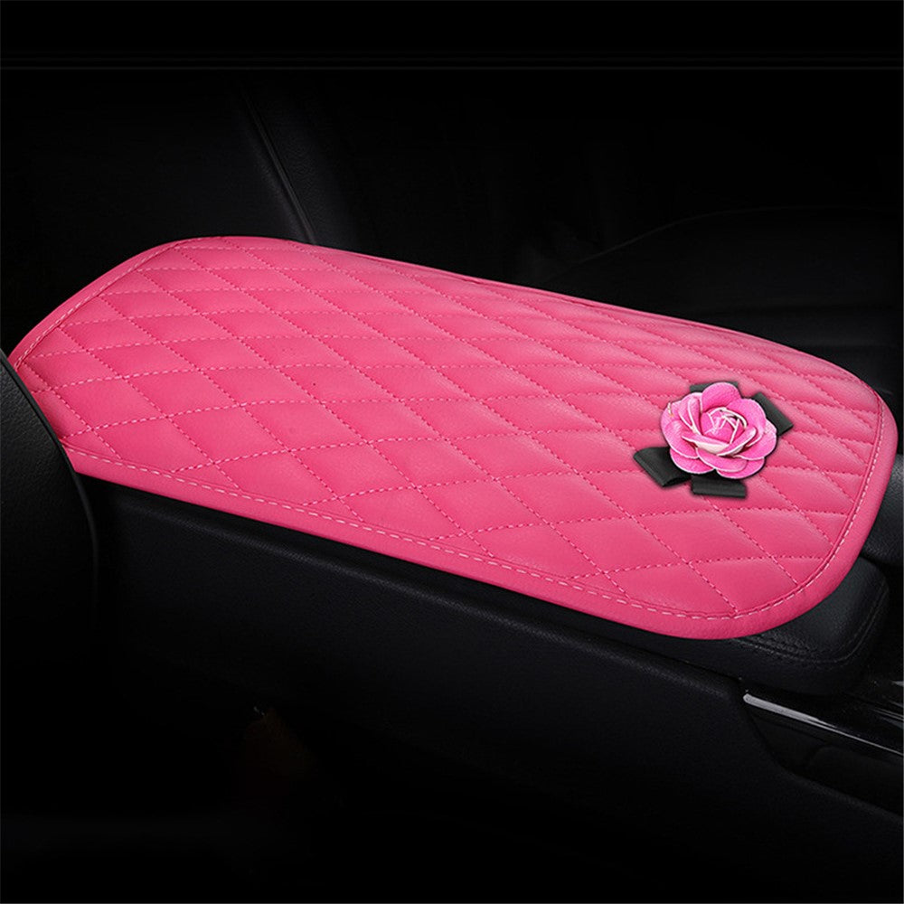 Camellia Design PU Leather Car Armrest Pad Auto Center Armrest Box Decorative Mat