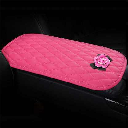 Camellia Design PU Leather Car Armrest Pad Auto Center Armrest Box Decorative Mat