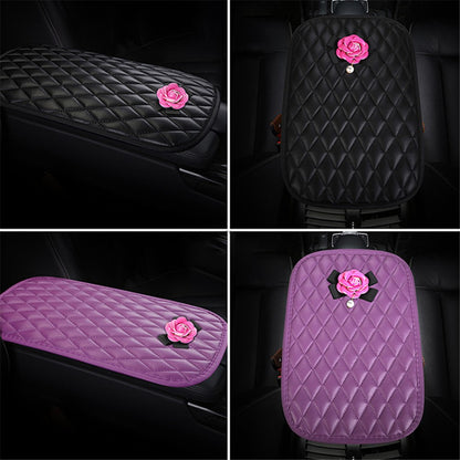 Camellia Design PU Leather Car Armrest Pad Auto Center Armrest Box Decorative Mat