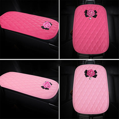 Camellia Design PU Leather Car Armrest Pad Auto Center Armrest Box Decorative Mat