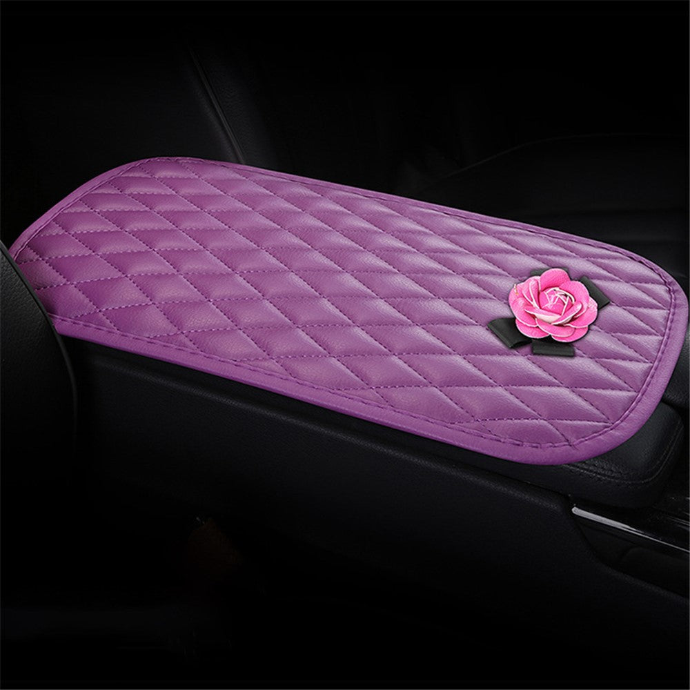 Camellia Design PU Leather Car Armrest Pad Auto Center Armrest Box Decorative Mat