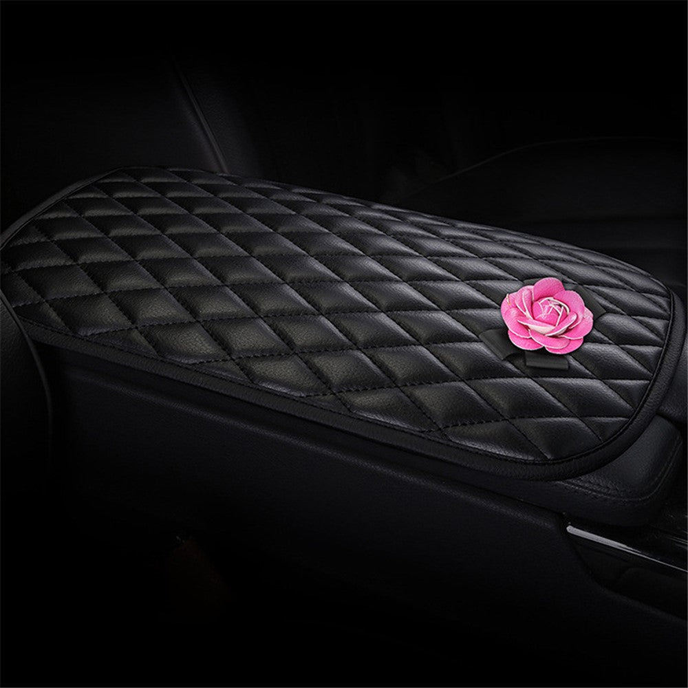 Camellia Design PU Leather Car Armrest Pad Auto Center Armrest Box Decorative Mat