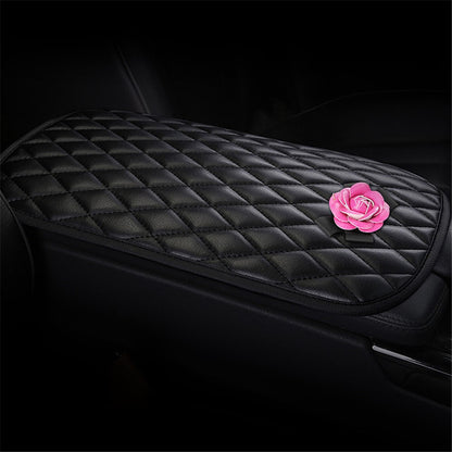 Camellia Design PU Leather Car Armrest Pad Auto Center Armrest Box Decorative Mat