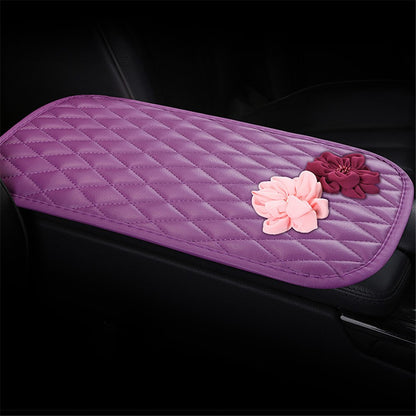 Rose Flower Decor PU Leather Car Armrest Pad Vehicle Armrest Box Decorative Mat