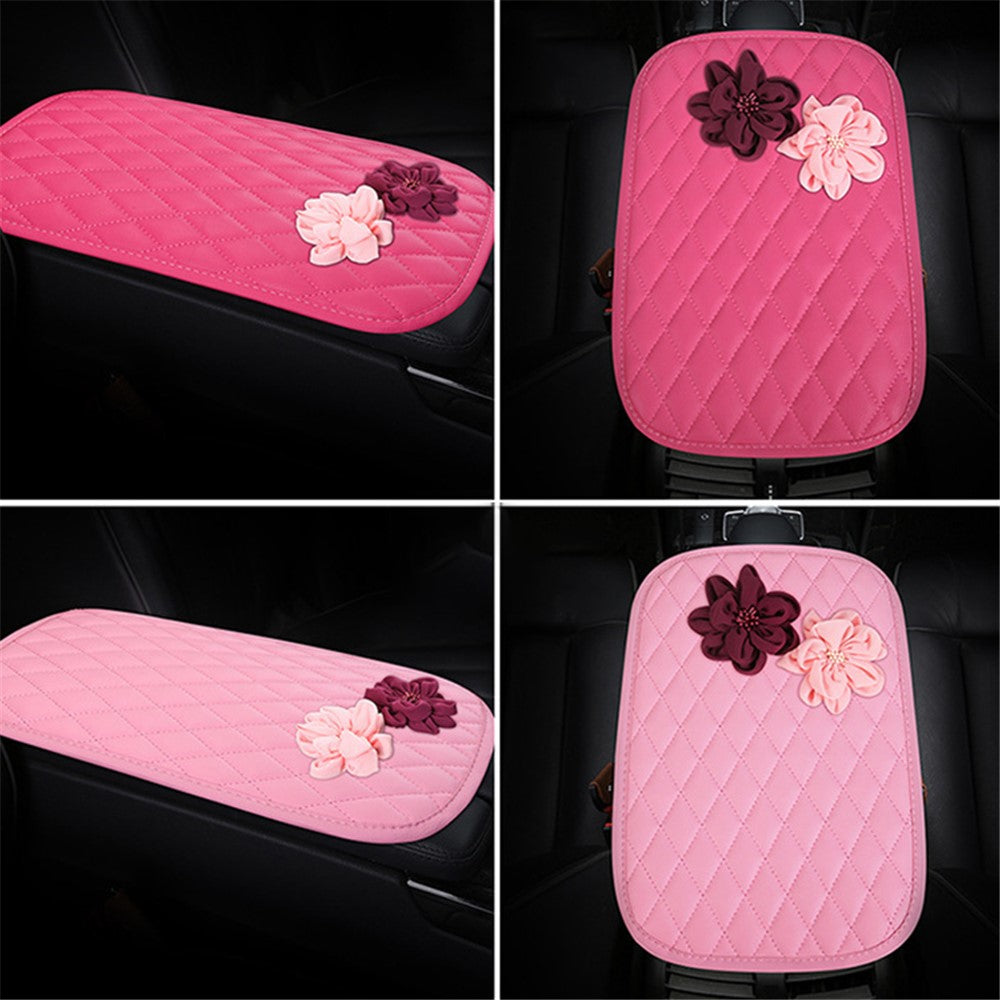 Rose Flower Decor PU Leather Car Armrest Pad Vehicle Armrest Box Decorative Mat