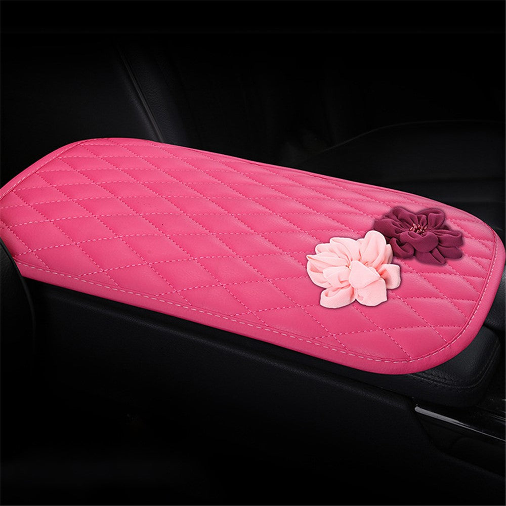Rose Flower Decor PU Leather Car Armrest Pad Vehicle Armrest Box Decorative Mat