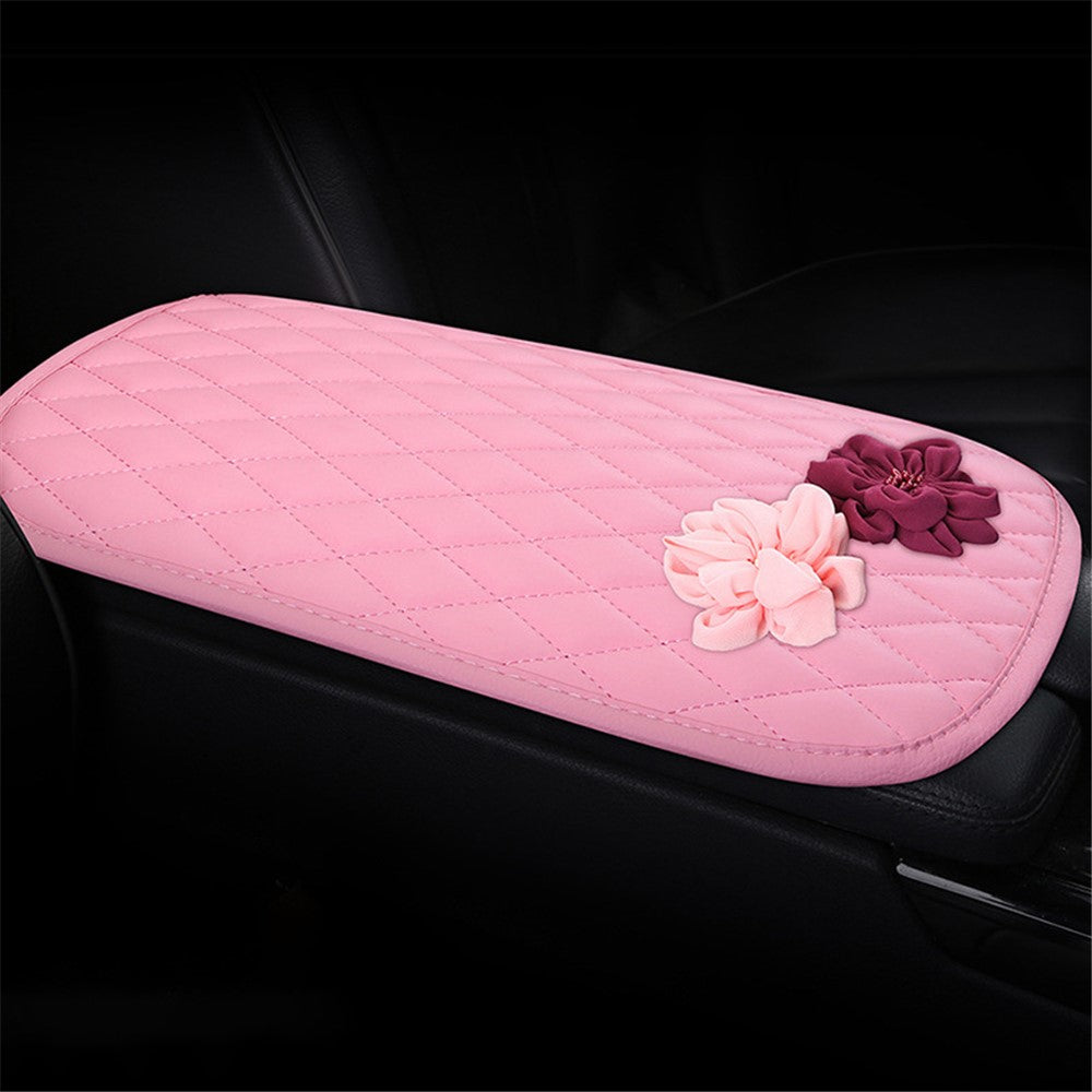 Rose Flower Decor PU Leather Car Armrest Pad Vehicle Armrest Box Decorative Mat