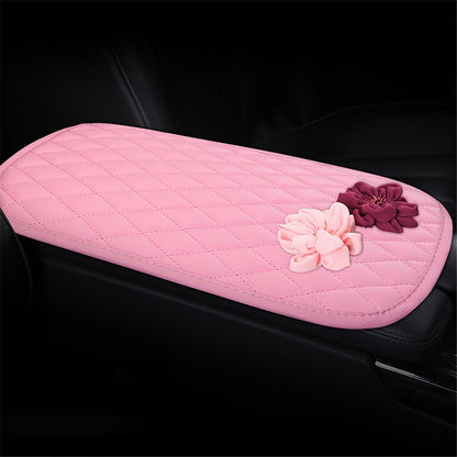 Rose Flower Decor PU Leather Car Armrest Pad Vehicle Armrest Box Decorative Mat