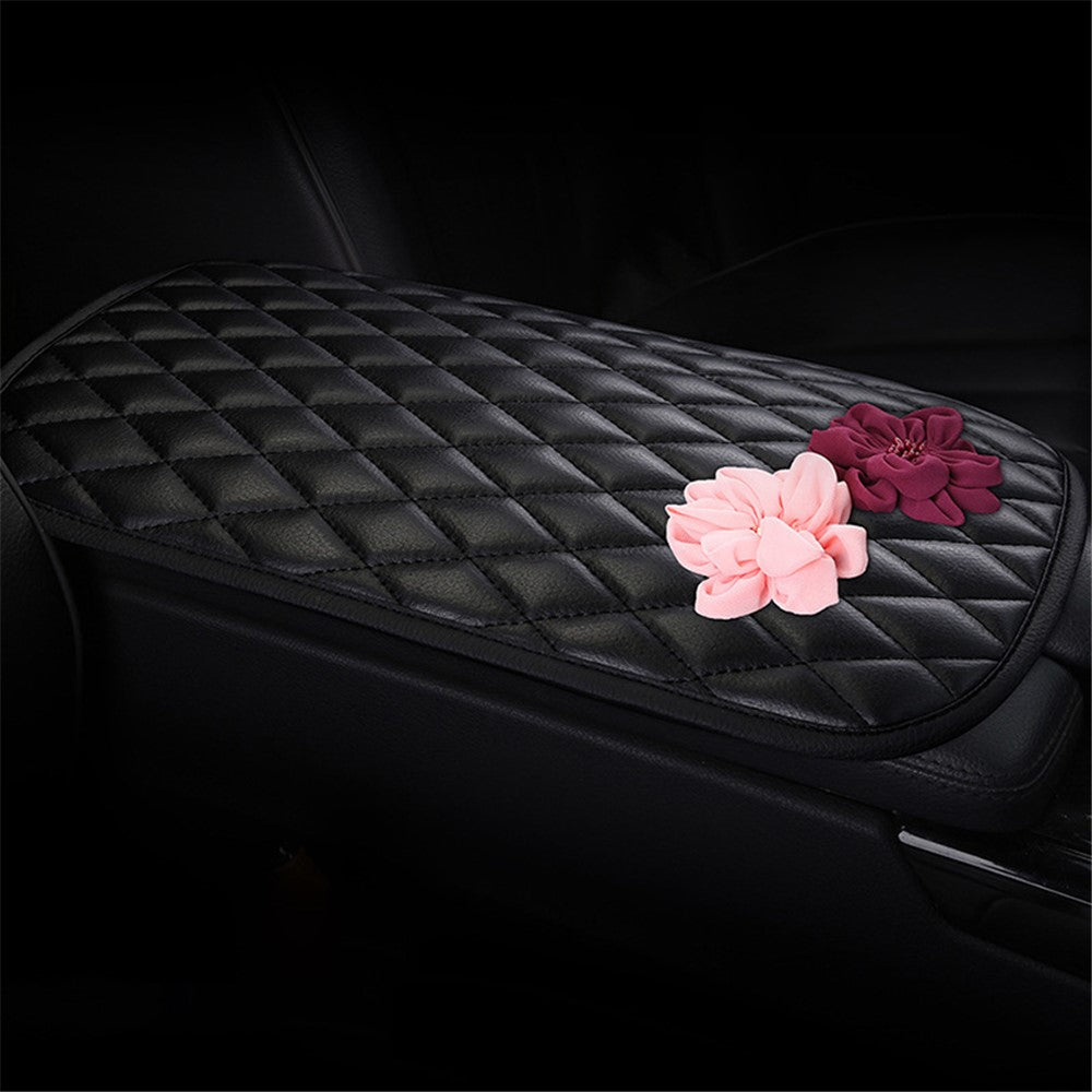 Rose Flower Decor PU Leather Car Armrest Pad Vehicle Armrest Box Decorative Mat
