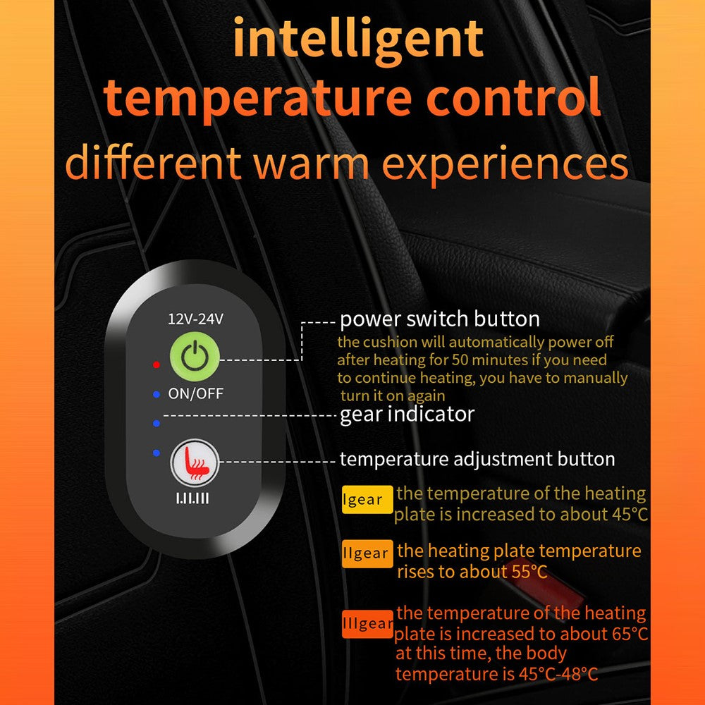 12V / 24V Single Seat Car Cigarette Lighter Heated Seat Cushion Chair Heating Pad with 3 Heat Settings
