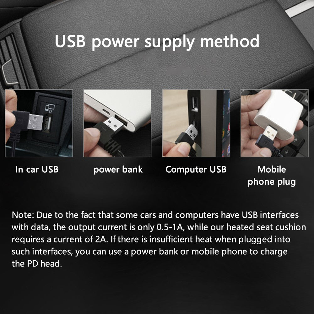 ANJUNY 4 Levels Heating Car Seat Cushion Cover USB Charging Winter Seat Heater Warmer