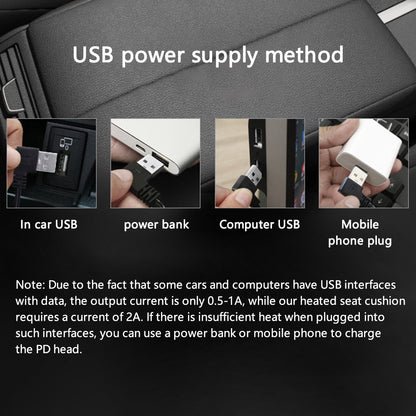 ANJUNY 4 Levels Heating Car Seat Cushion Cover USB Charging Winter Seat Heater Warmer