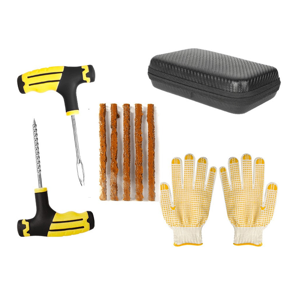 BY-1308 Car Tire Repair Tool Kit Tyre Puncture Tool with Rubber Strip + Gloves (without Glue)