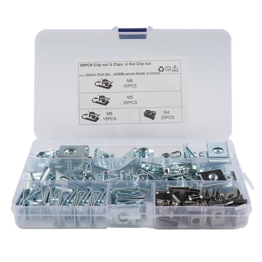 A2699 80Pcs M4 M5 M6 M8 U Nut Clamp Quick Clip Fastener Assortment Kit