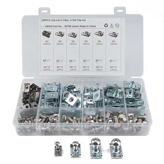 A2706 200Pcs M4 M5 M6 M8 Assorted Quick Clip Fastener U Nut and Bolt with Box